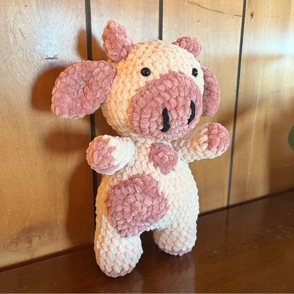 🐮Handmade Amigurumi Crocheted Pink and Beige Cow Plush🐮 - Picture 3 of 6